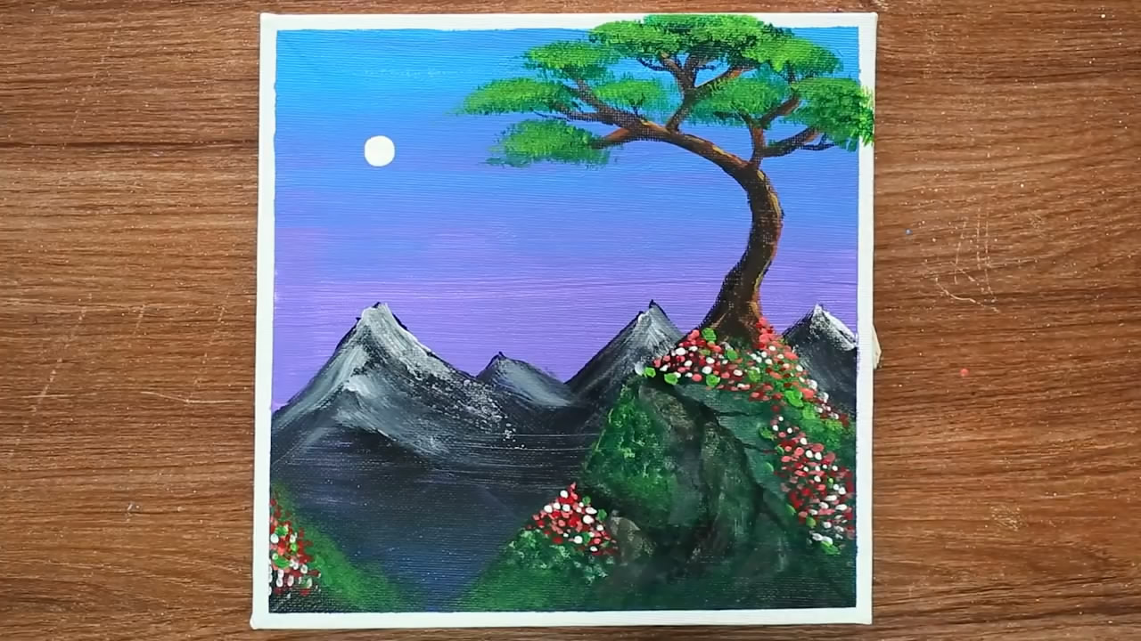 手工绘画展示,黄山迎客松的快速画法!