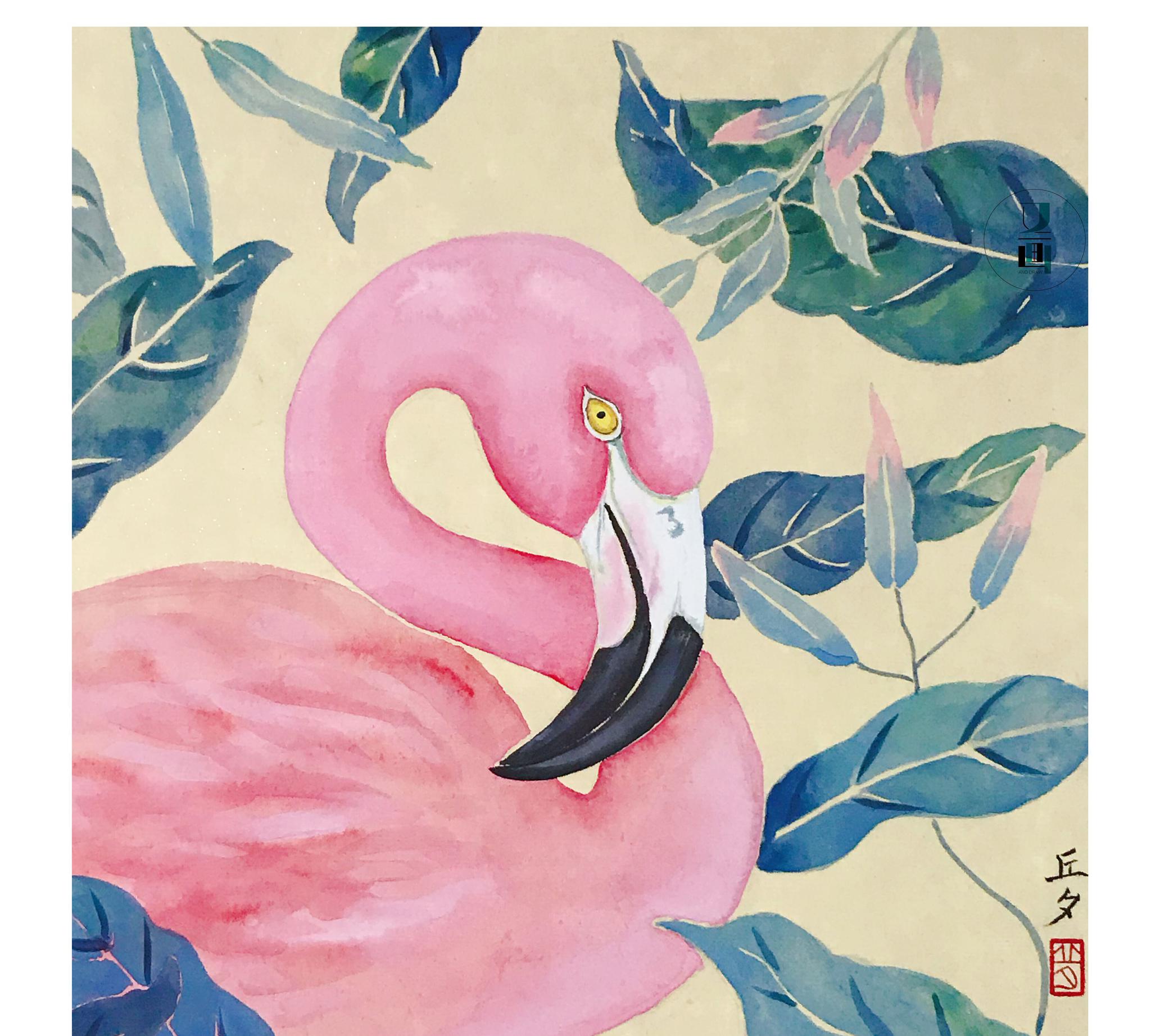 「国画」火烈鸟新手入门教程|没骨法