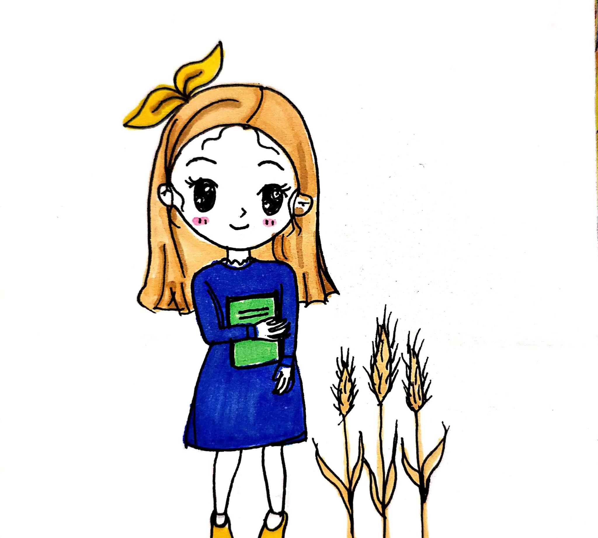 可爱女孩与麦子简笔画