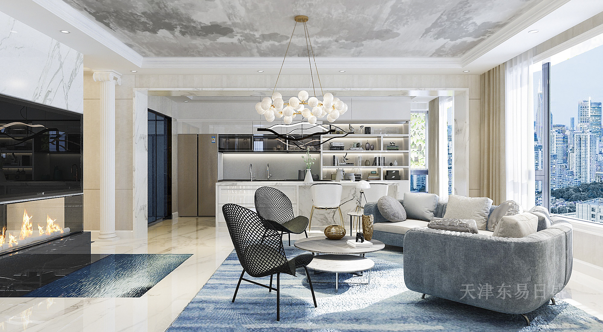 【天津东易日盛】300平都会轩意式轻奢风格装修效果图