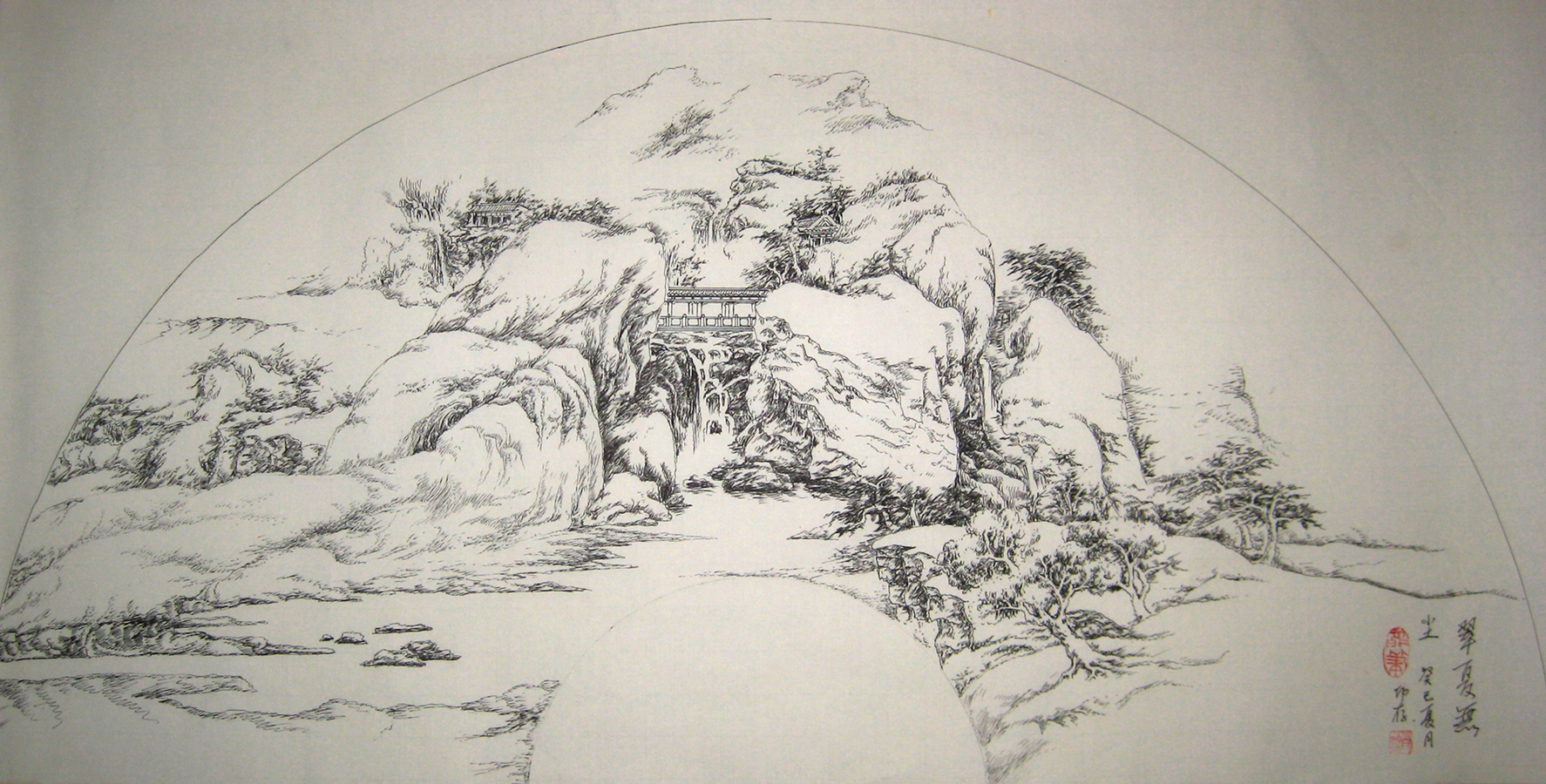 中华大好河山,硬笔画山水欣赏