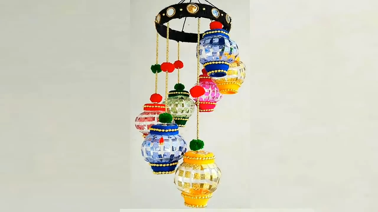 漂亮的七彩灯笼挂饰,做法很简单,材料就是废旧的塑料瓶(图解)
