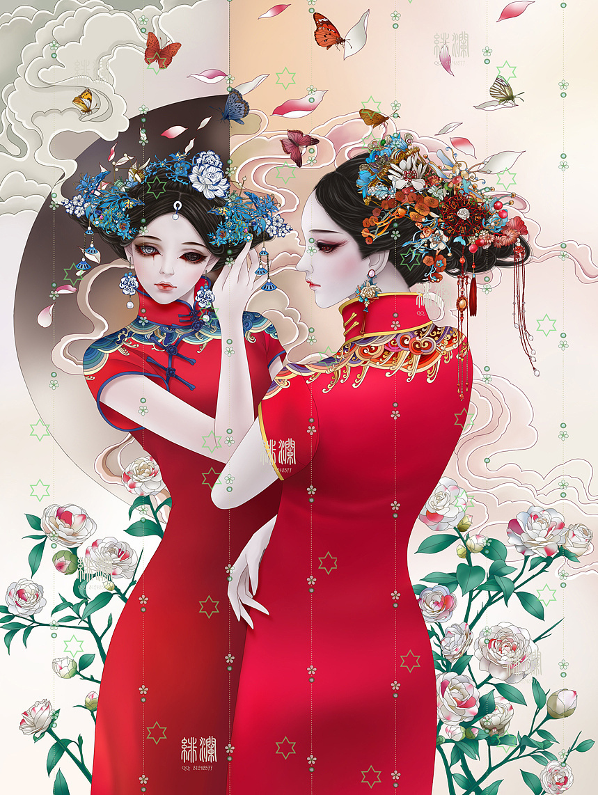 冷艳妖娆的美女 青冈木原创手绘作品欣赏