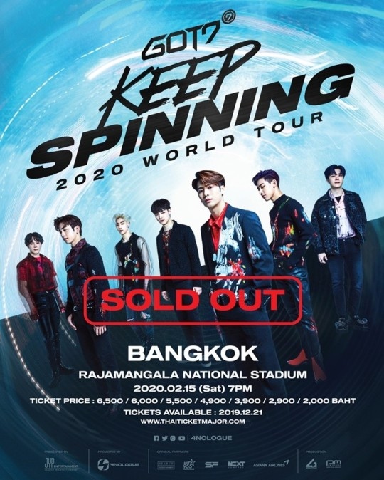 GOT7世界巡回演唱会KEEP SPINNING曼谷公演门票全部售罄 决定追加公演