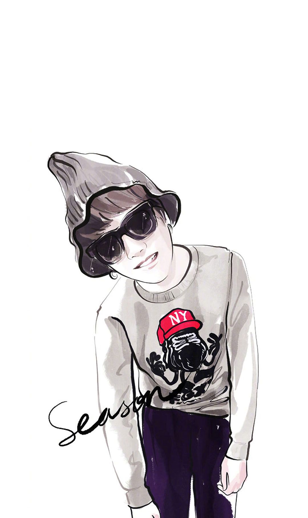 高清手机壁纸丨手绘华晨宇卡通丨扎心情感短句