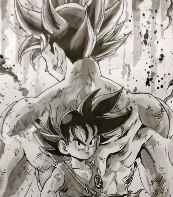 龙珠:国内大佬手绘各形态的孙悟空,超赛2那身肌肉太帅了