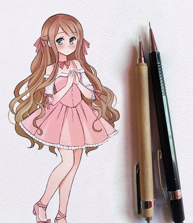 马克笔手绘女孩可爱的动漫小姐姐