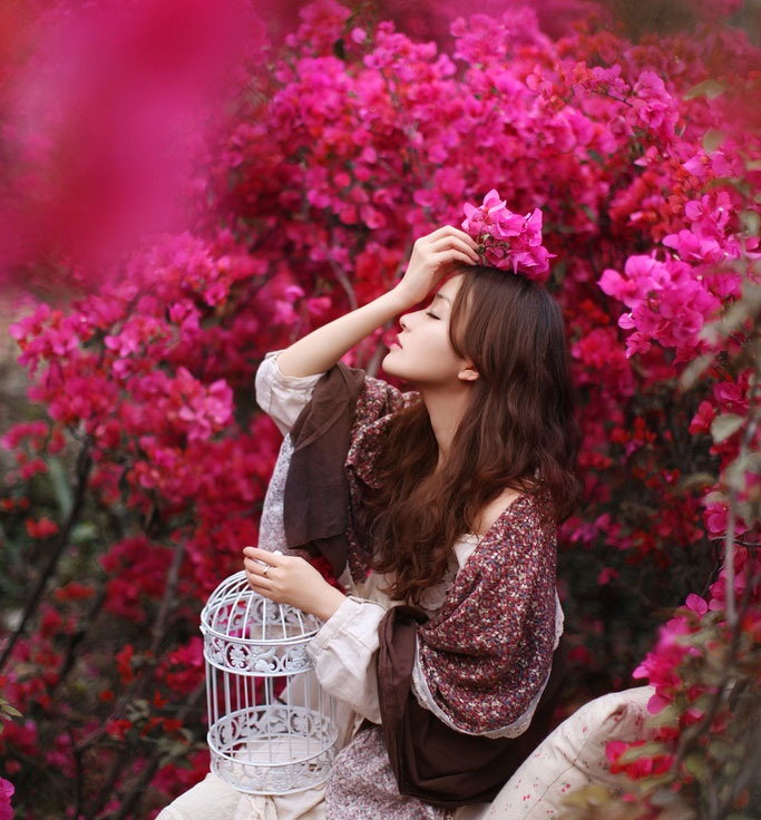 摄影分享:清纯少女花海中写真,宛若精灵般纯净