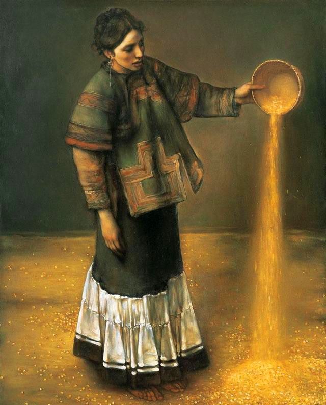 庞茂琨彝族风情油画