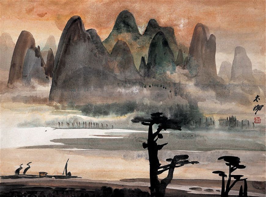 著名画家阳太阳画桂林山水