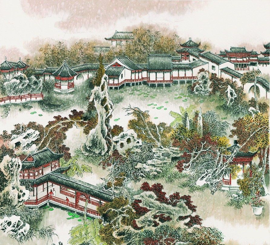 苏州园林甲江南曹仁容画苏州美景