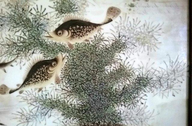 上世纪末,朋友偶得一幅邓碧珊的瓷板画《鱼藻图》