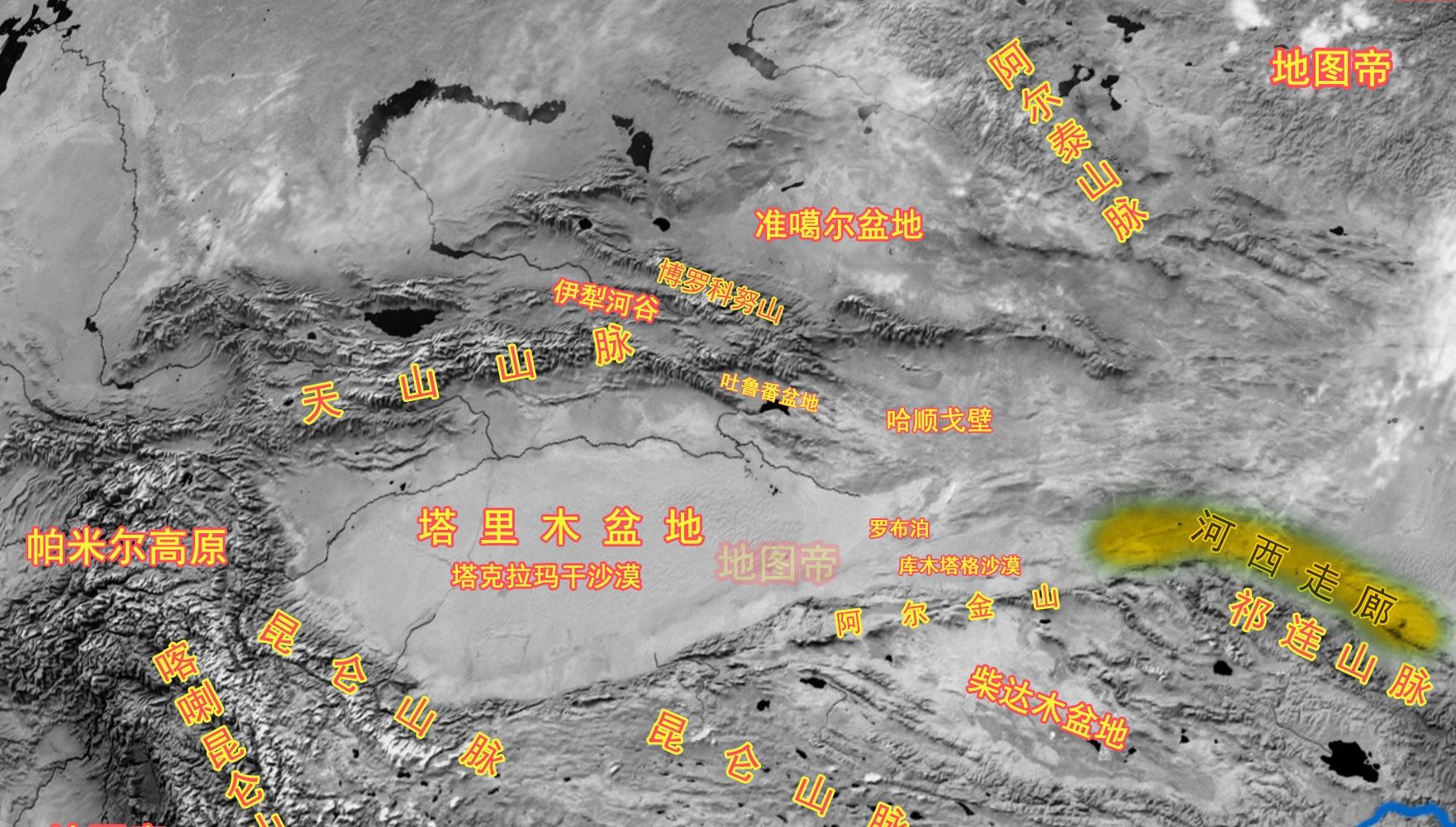 新疆位于我国西北地区,地形为山脉和盆地相间,形象描述为"三山夹两盆"