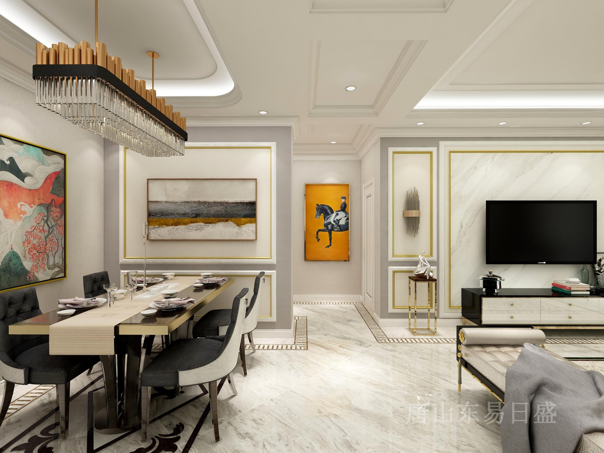 【唐山东易日盛】92平金岸红堡北欧轻奢风格装修效果图