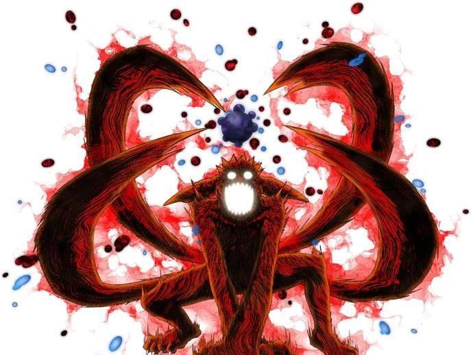 半尾兽化身体表面浮现出红色的九尾查克拉,此时的鸣人仍保有个人意识