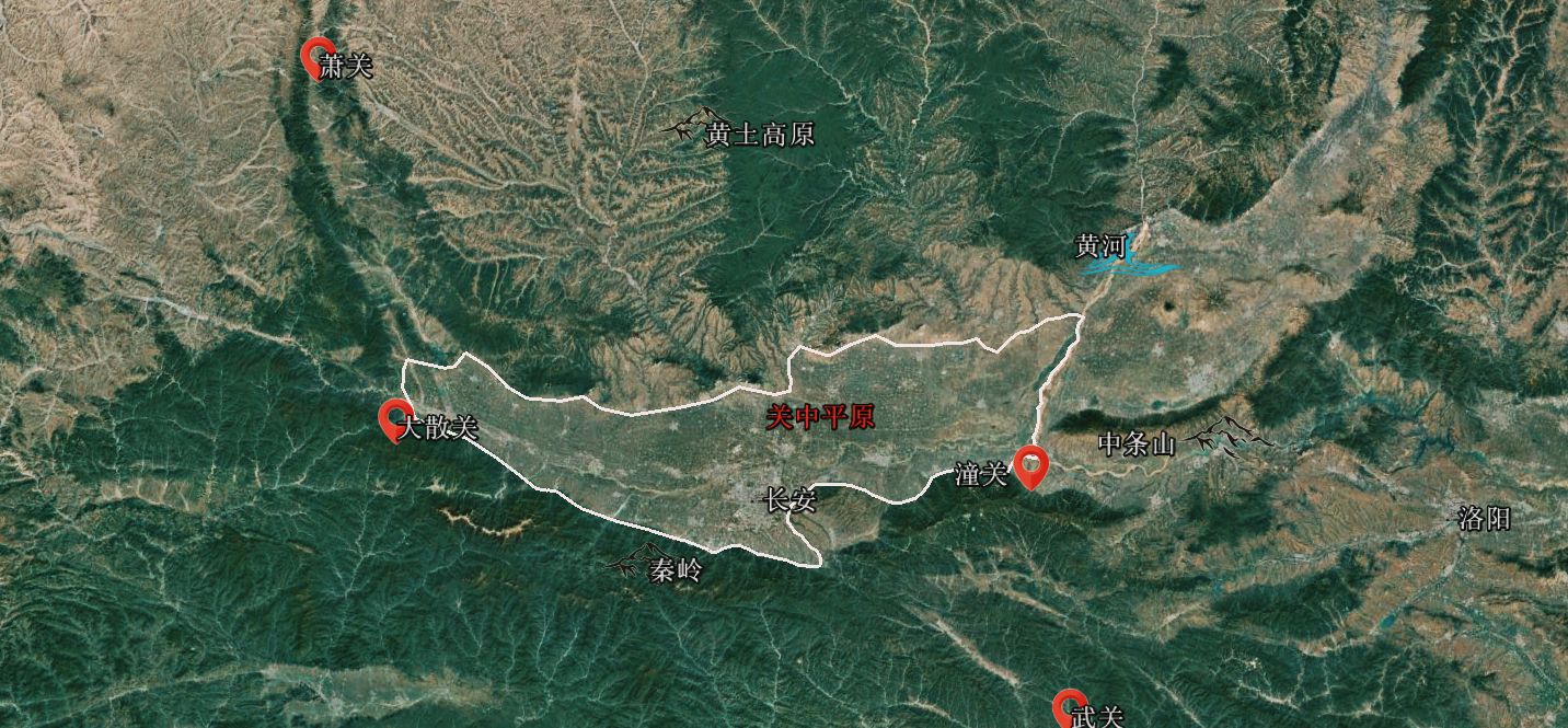 看关中四关地形图,长安地理位置太好,怪不得许多王朝都建都于此