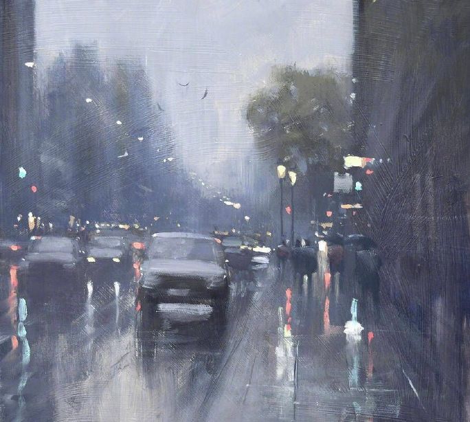 风雨将城市笼罩,艺术家Mike Barr笔下朦胧的城市雨景欣赏|作品欣赏_新浪新闻