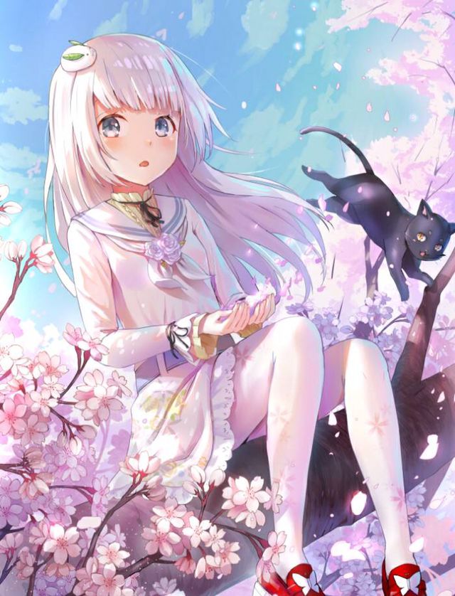 二次元动漫四季少女壁纸 青草绿,樱花粉的春天;阳光,沙滩,比基尼,戴