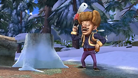 厉害啊,光头强用风力伐木锯砍树,用风力电风扇对付熊大熊二