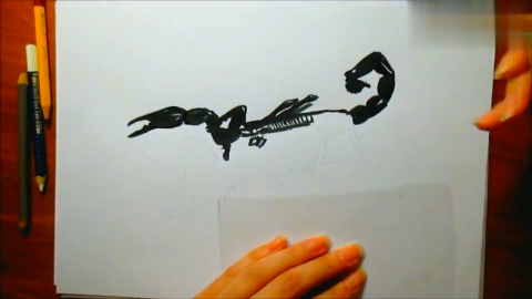 彩铅画3d立体画的蝎子m从侧面看如同真蝎子跃然纸上