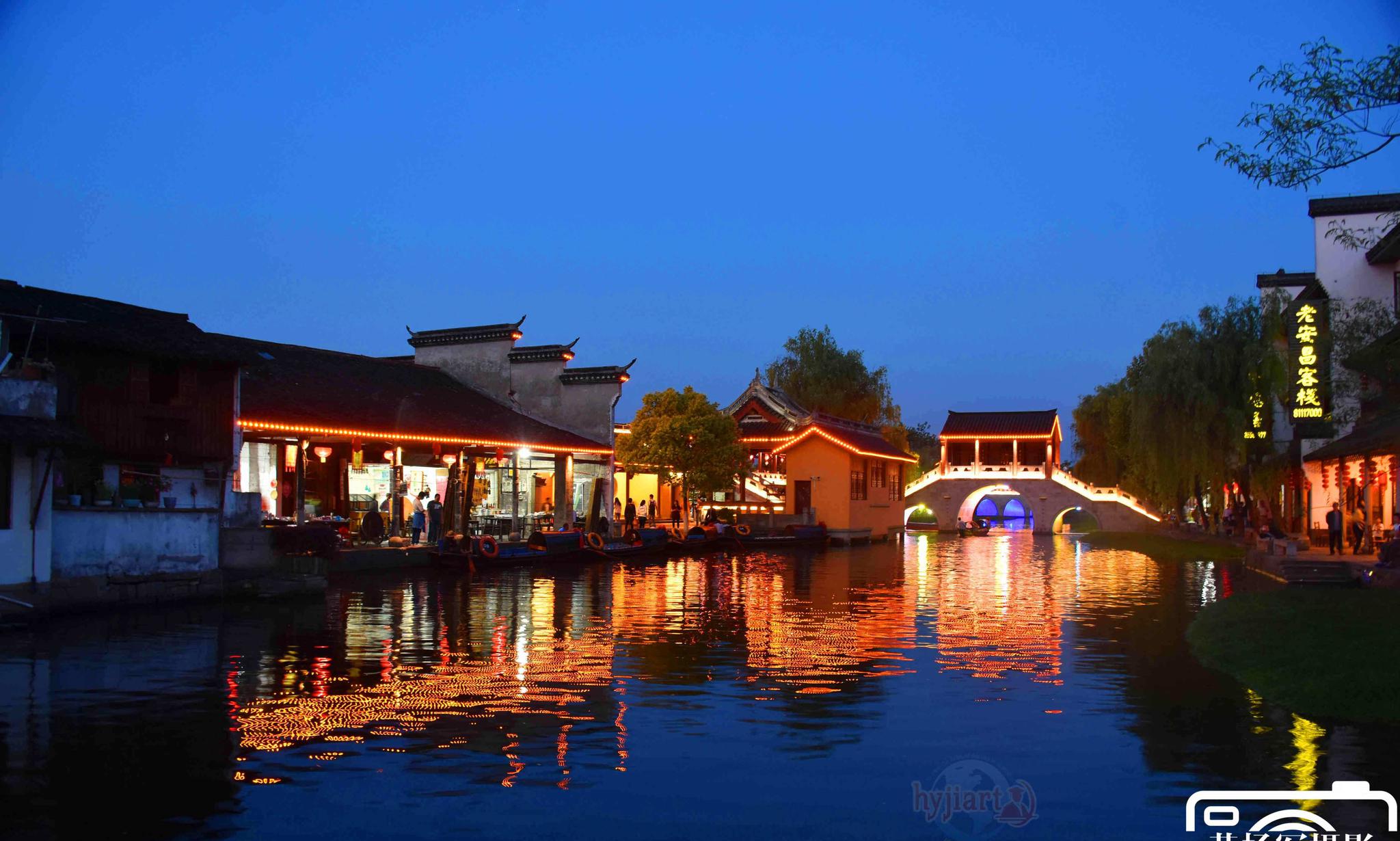 柯桥区安昌古镇静谧的美丽夜色