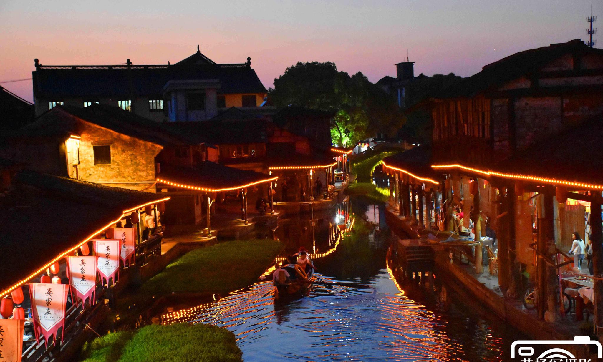 柯桥区安昌古镇静谧的美丽夜色