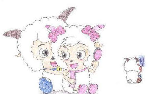 美术生笔下的喜羊羊和美羊羊,甜蜜官宣,灰太狼我想静静!
