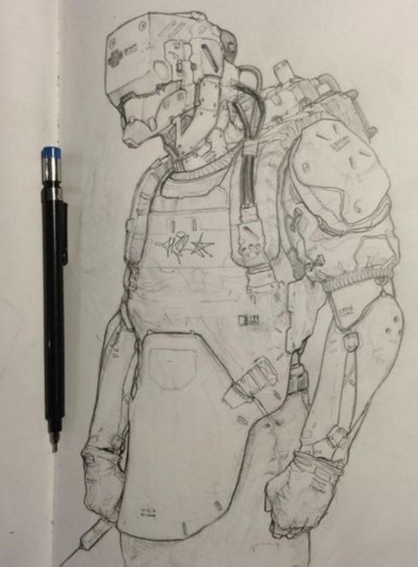 科幻手绘动漫原画细腻的笔迹线稿可以隐藏故事