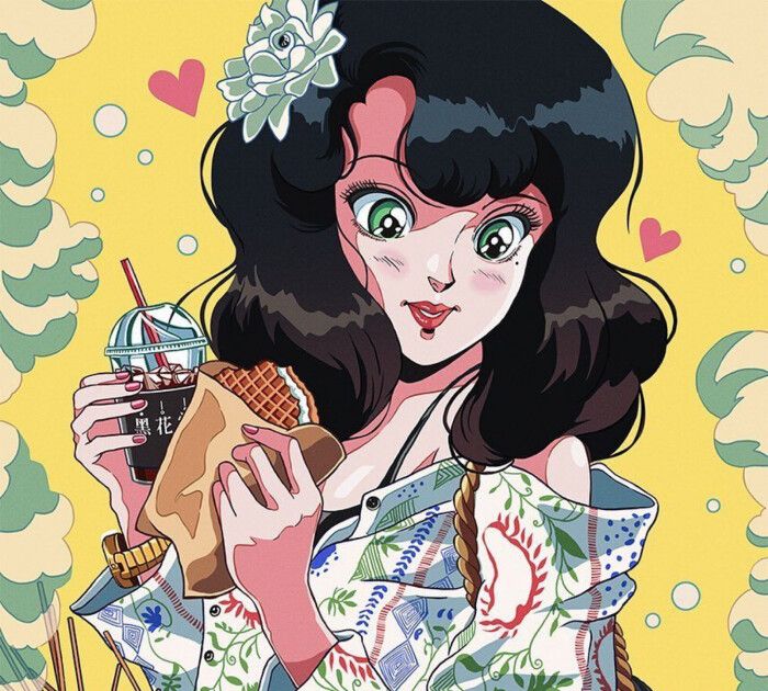 日漫怀旧风,画风超出色的人物头像插画!色彩绚烂,张张好看