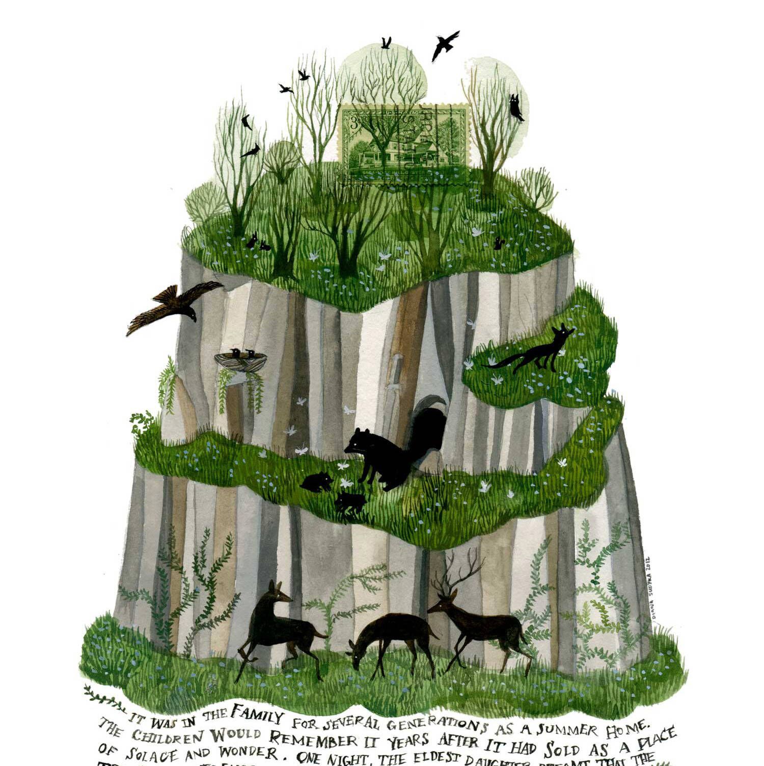 以邮票为灵感创作的水彩插画想象力丰富又奇幻