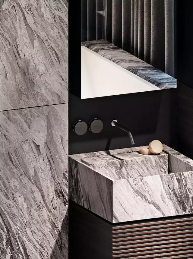 用大理石装饰的厨卫空间，简直就是家居装修中的艺术品