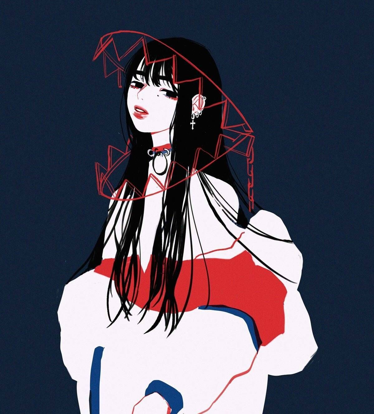 妖异人物绘画,画风清奇,有种别样的美感与视觉冲击