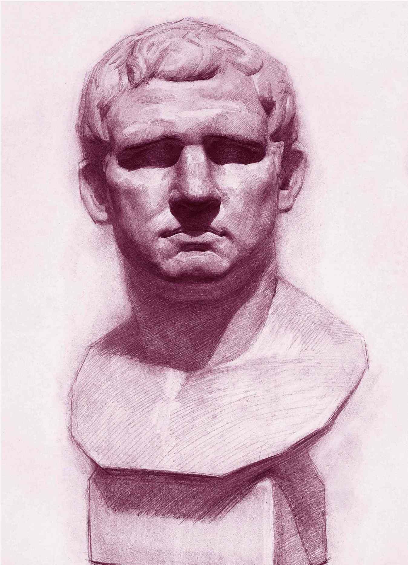 石膏像素描:不同角度的阿格里巴像素描作品