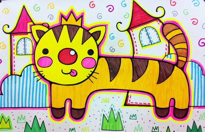 插画一组简单儿童画色彩缤纷艳丽这就是孩子眼中的世界