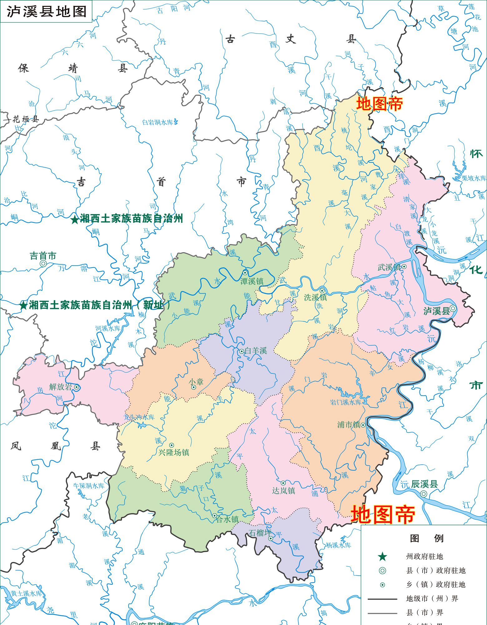 湖南湘西土家族苗族自治州,7县1市高清地图
