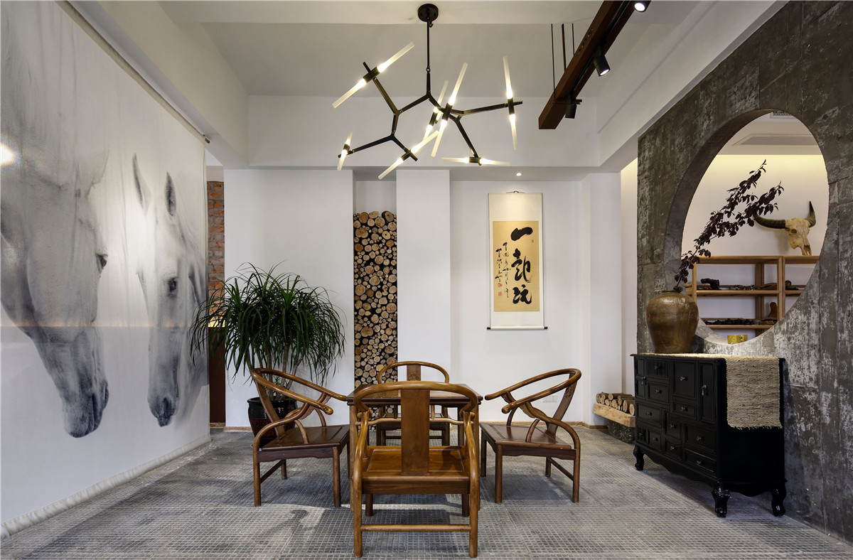 新中式工作室装修案例 旧厂房装修改造成办公空间|装修|亚麻|水泥砖