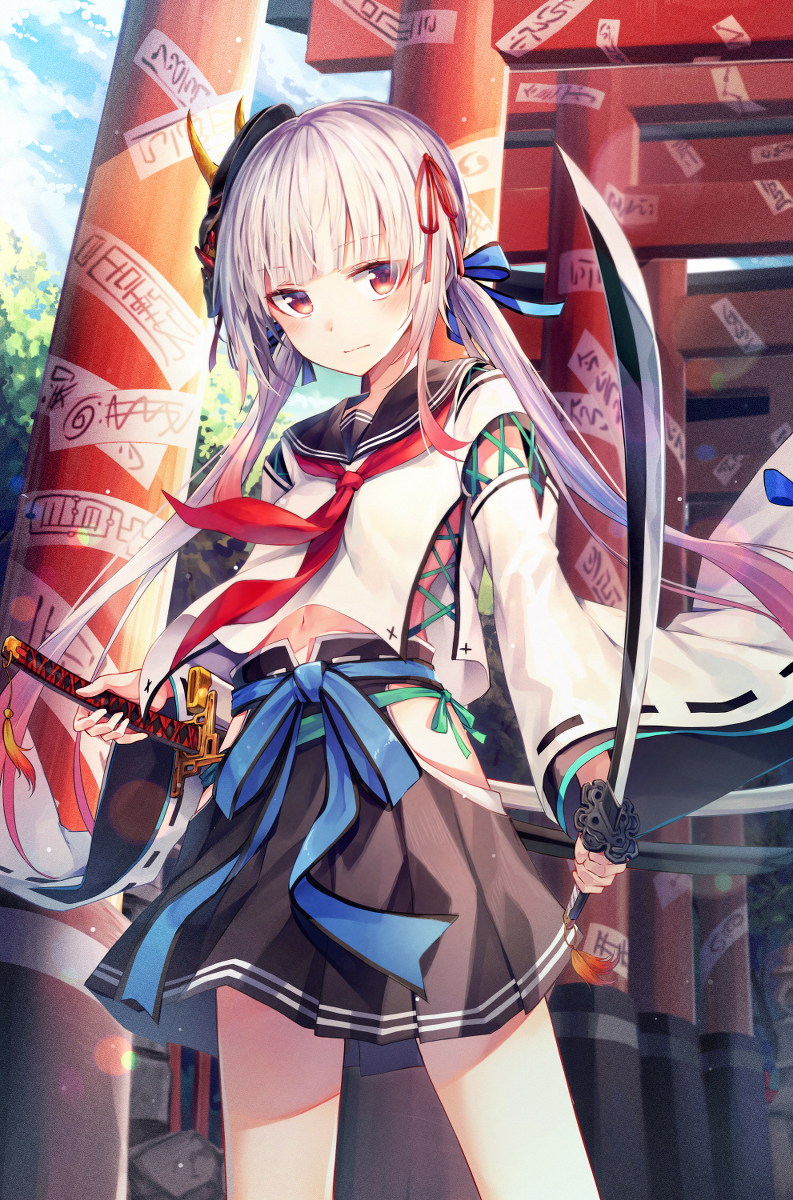 p站高人气插画日本刀配美少女一言不合就砍你哦