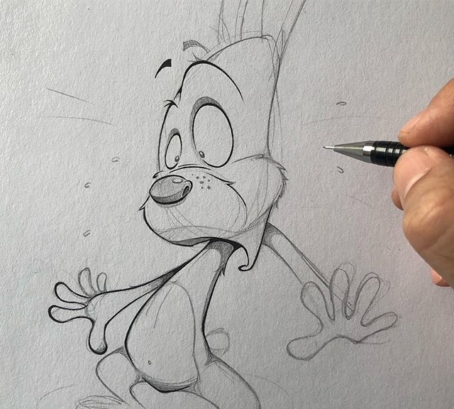 铅笔线稿,画风可爱又独特的卡通小动物插画