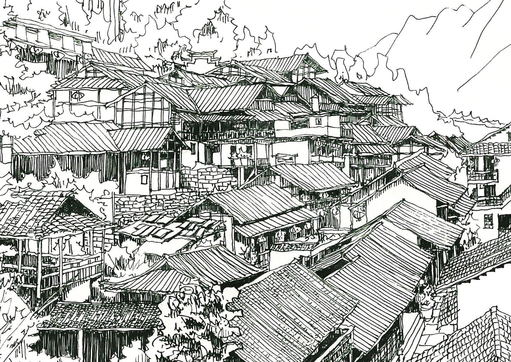 龚滩古镇山势陡峭,吊脚楼顺势而为,支撑起了一座座"空中楼阁"