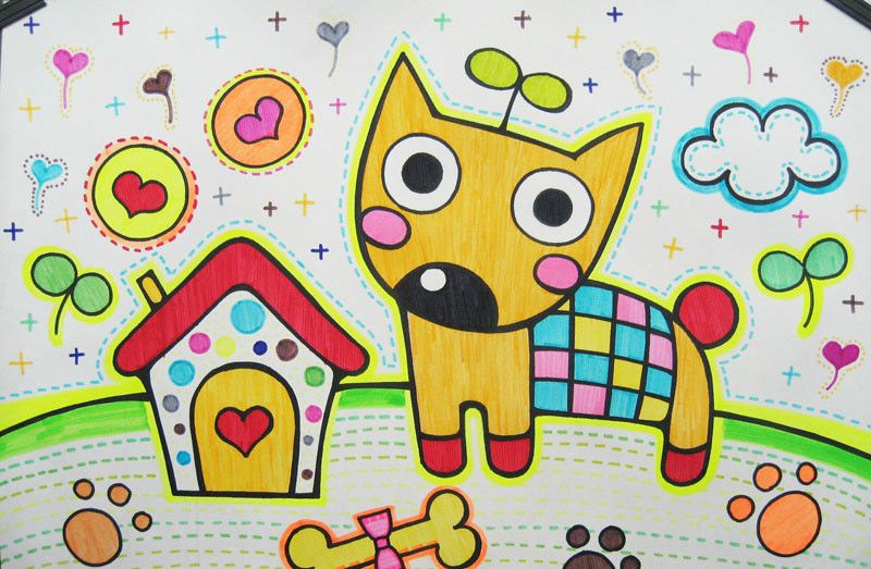 插画一组简单儿童画色彩缤纷艳丽这就是孩子眼中的世界