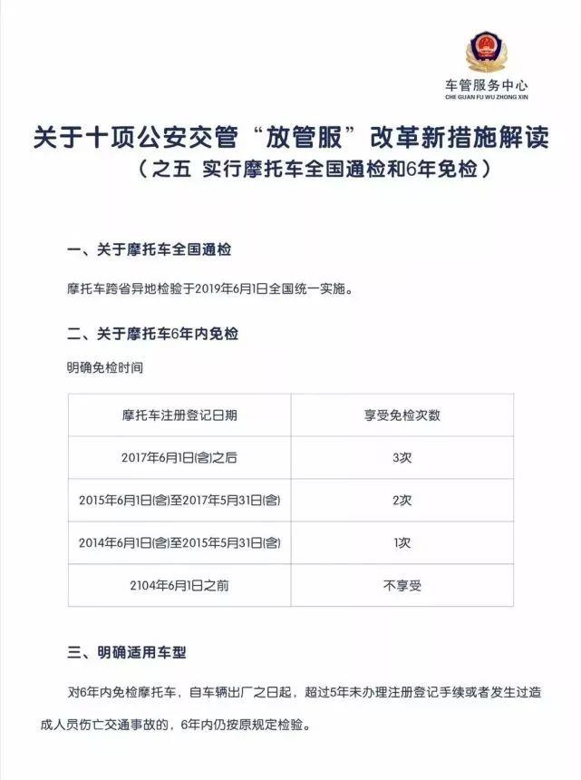摩托车新规的六年免检=免年审?