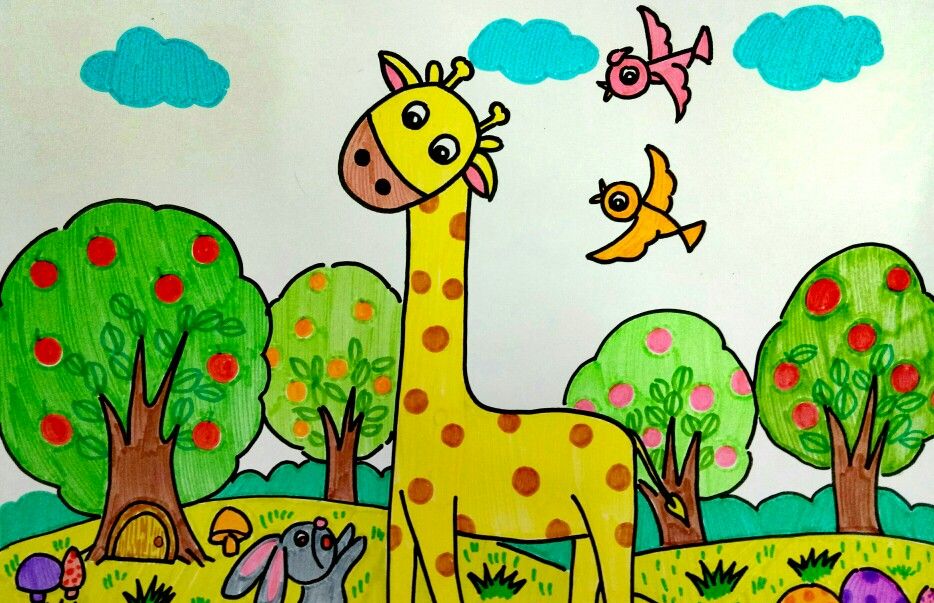 插画一组简单儿童画色彩缤纷艳丽这就是孩子眼中的世界