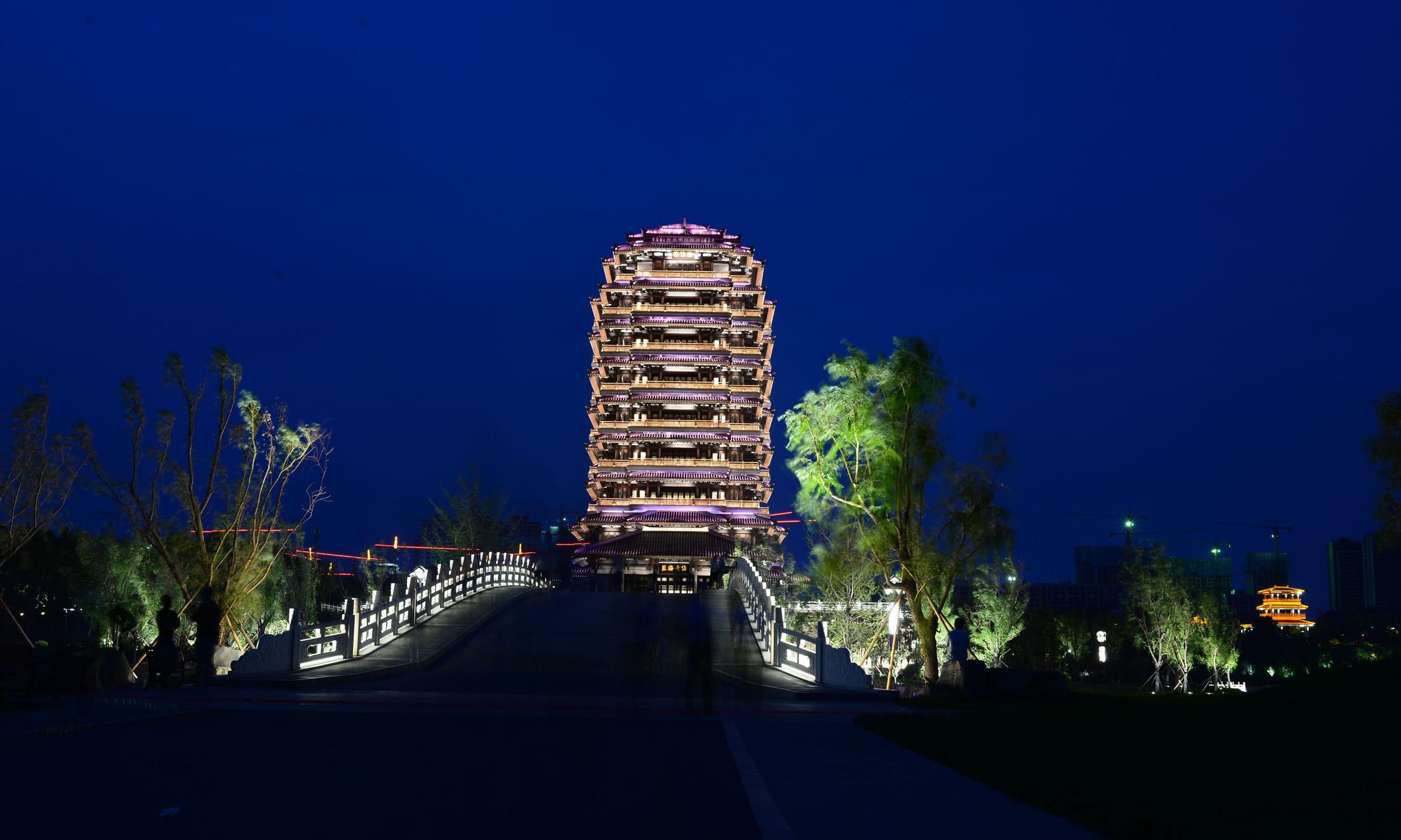 淄博齐盛湖公园夜景图片