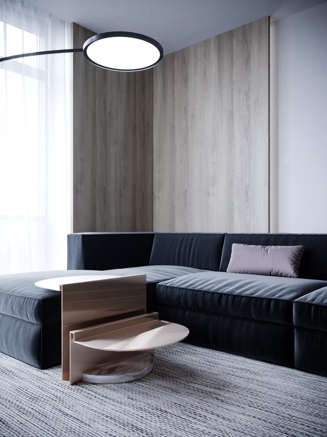 装修公司案例｜60㎡轻奢公寓设计，镜面屏风让客厅更显大！