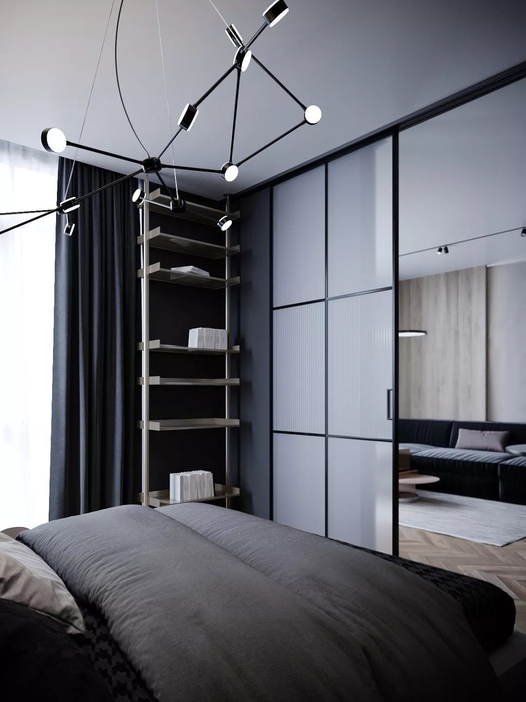 装修公司案例｜60㎡轻奢公寓设计，镜面屏风让客厅更显大！