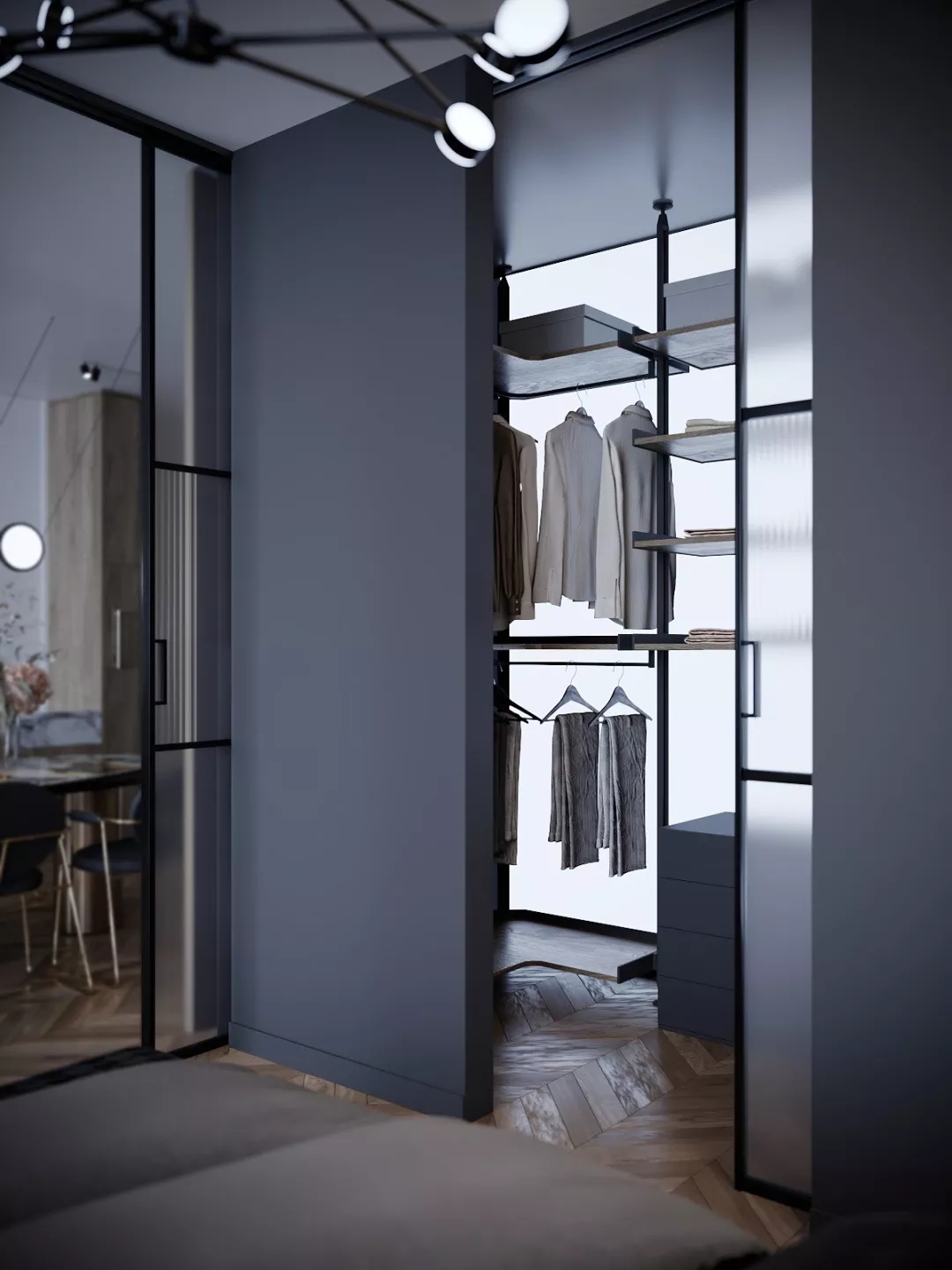 装修公司案例｜60㎡轻奢公寓设计，镜面屏风让客厅更显大！