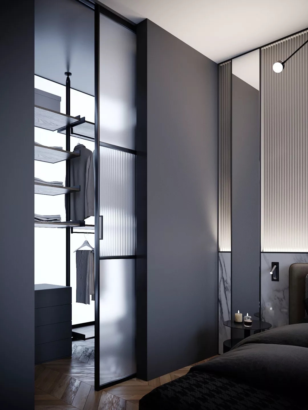 装修公司案例｜60㎡轻奢公寓设计，镜面屏风让客厅更显大！