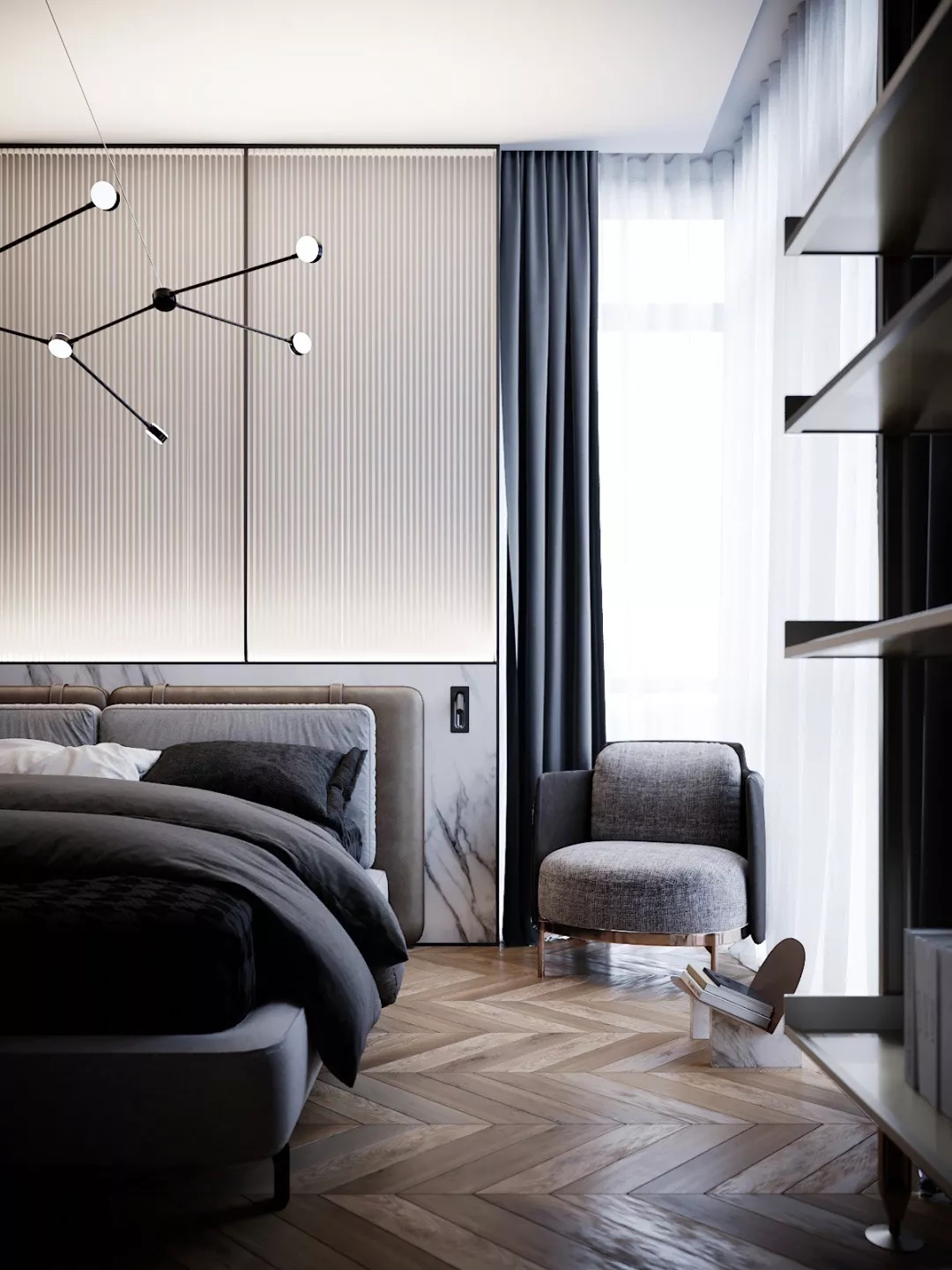 装修公司案例｜60㎡轻奢公寓设计，镜面屏风让客厅更显大！