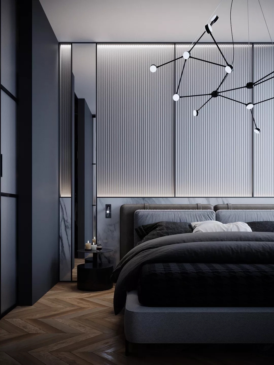 装修公司案例｜60㎡轻奢公寓设计，镜面屏风让客厅更显大！