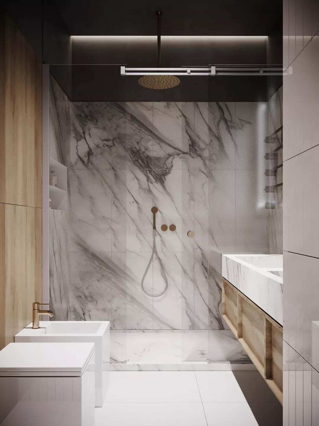 装修公司案例｜60㎡轻奢公寓设计，镜面屏风让客厅更显大！